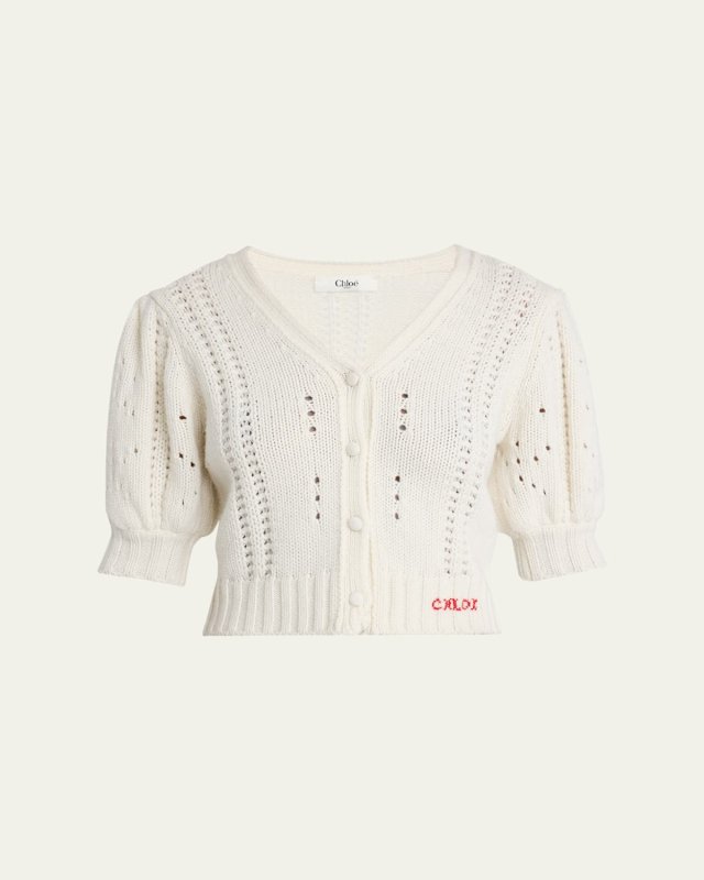 Wool & Cashmere Cropped Puff-Sleeve Cardigan